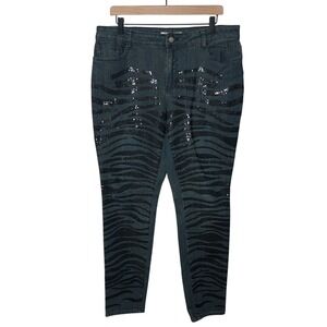 BOSTON PROPER Jeans Size‎ 14 Blue Denim Black Sequin Animal Print Tiger Zebra